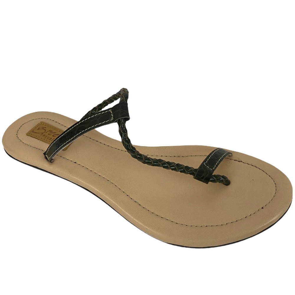 Green Casuals Black Braided Leather Sandals